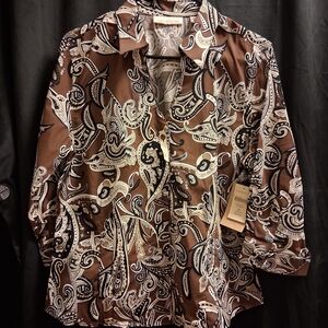 Coldwater Creek Brown Paisley Button Down Shirt